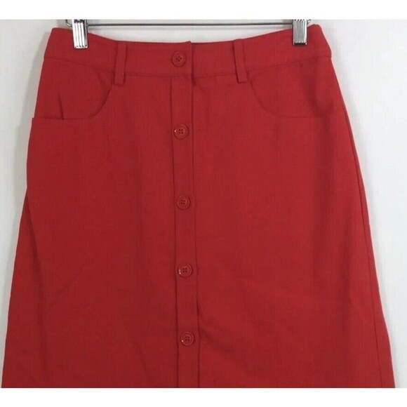 The Korner Womens Rio Cotton Button Front Denim A-Line Skirt Red Size 4 NWT - Picture 7 of 7